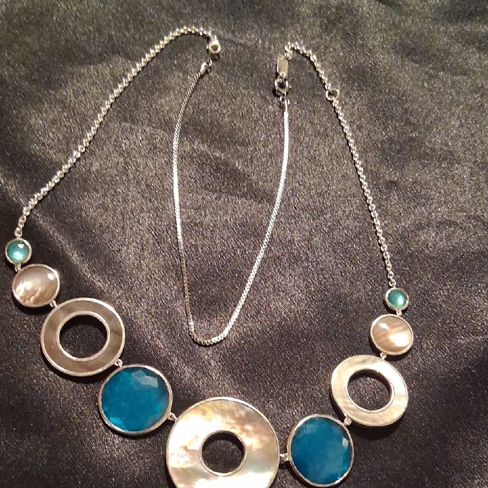 Ippolita Wonderland 9 Stone MOP & Blue Stone Set In 925 W/ Extender 16 To 24 In.